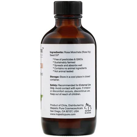 Rosehip, Massageoljor, Kropp, Bad: Majestic Pure, 100% Pure & Natural, Rosehip Oil, 4 fl oz (118 ml)