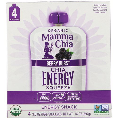 Mamma Chia, Organic Chia Energy Squeeze, Berry Burst, 4 Pouches, 3.5 oz (99 g) Each Review
