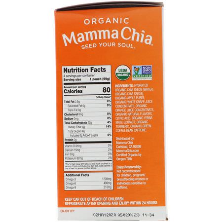 Pressa Påsar, Mellanmål: Mamma Chia, Organic Chia Energy Squeeze, Tangerine Twist, 4 Pouches, 3.5 oz (99 g) Each