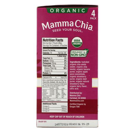 Pressa Påsar, Mellanmål: Mamma Chia, Organic Chia Squeeze, Vitality Snack, Strawberry Banana, 4 Squeezes, 3.5 oz (99 g) Each