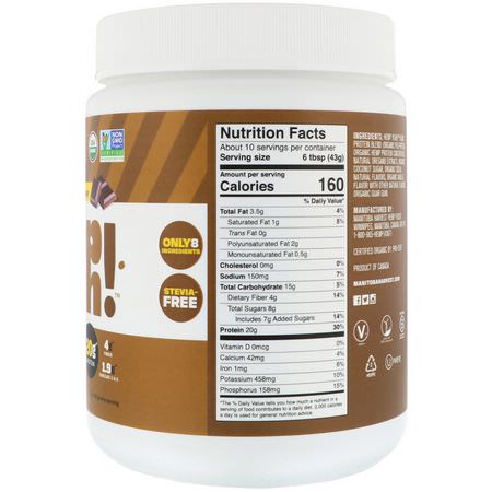 Växtbaserat, Växtbaserat Protein, Sportnäring: Manitoba Harvest, Organic Hemp Yeah! Plant Protein Blend, Chocolate Flavor, 16 oz (454 g)