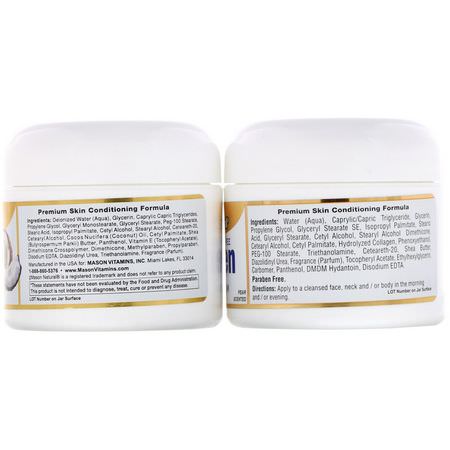 Kollagen, Krämer, Ansiktsfuktare, Skönhet: Mason Natural, Coconut Oil Beauty Cream + Collagen Beauty Cream, 2 Jars, 2 oz (57 g) Each
