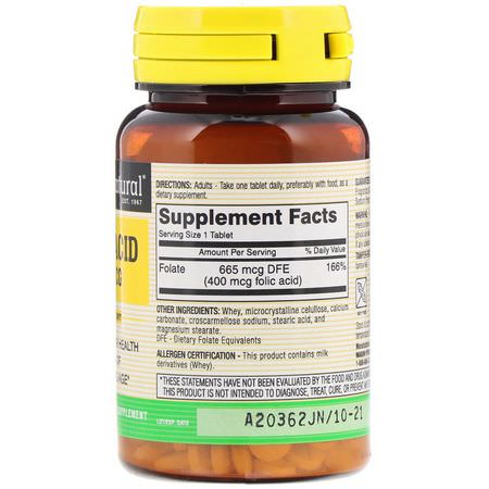 Folsyra, Vitamin B, Vitaminer, Kosttillskott: Mason Natural, Folic Acid, 400 mcg, 100 Tablets
