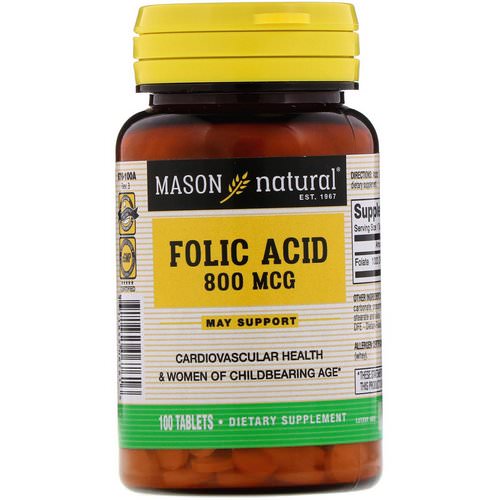 Mason Natural, Folic Acid, 800 mcg, 100 Tablets Review