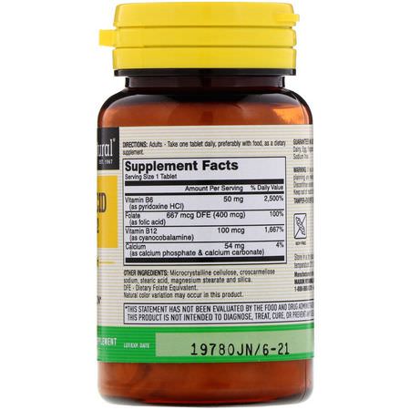 Folsyra, Vitamin B, Vitaminer, Kosttillskott: Mason Natural, Folic Acid B-6 & B-12, 90 Tablets