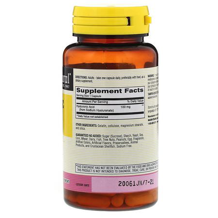 Hyaluronsyra, Naglar, Hud, Hår: Mason Natural, Hyaluronic Acid, 100 mg, 30 Capsules
