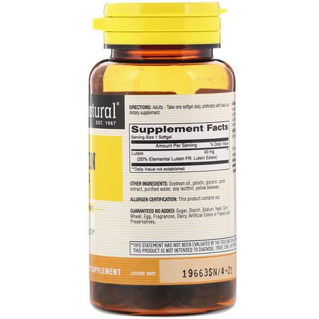 Zeaxanthin, Lutein, Nose, Ear: Mason Natural, Lutein, 40 mg, 30 Softgels