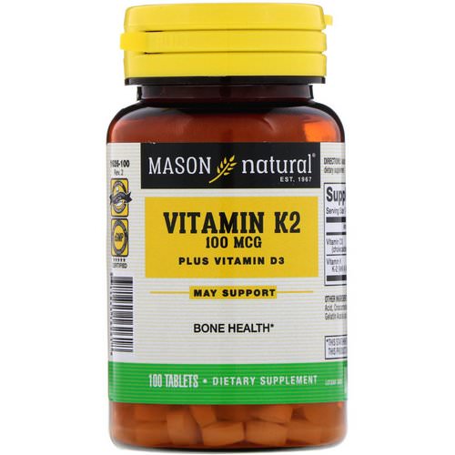 Mason Natural, Vitamin K2 Plus Vitamin D3, 100 mcg, 100 Tablets Review