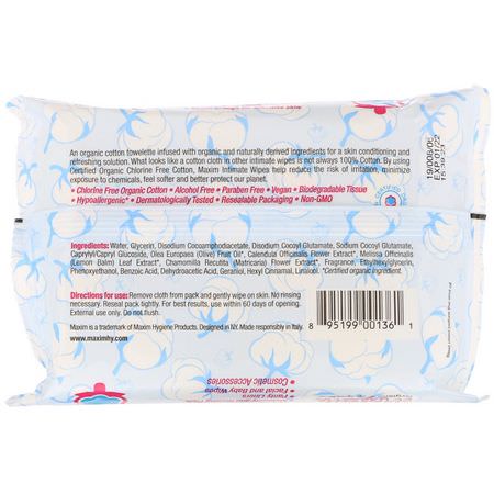 Feminin Hygien, Bad: Maxim Hygiene Products, Organic Cotton Intimate Wipes, 20 Wet Wipes