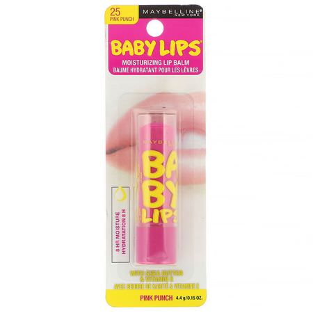 Behandlingar, Lip Balm, Läppvård, Bad: Maybelline, Baby Lips, Moisturizing Lip Balm, 25 Pink Punch, 0.15 oz (4.4 g)