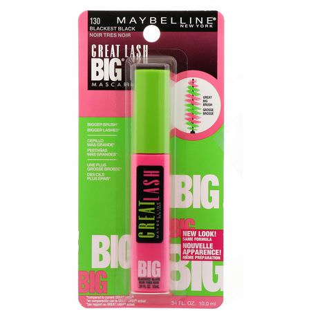 Mascara, Eyes, Makeup: Maybelline, Great Lash, Big Mascara, 130 Blackest Black, 0.34 fl oz (10 ml)