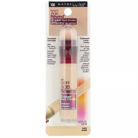 Concealer, Face, Makeup: Maybelline, Instant Age Rewind, Eraser Dark Circles Treatment Concealer, 100 Ivory, 0.2 fl oz (6 ml)