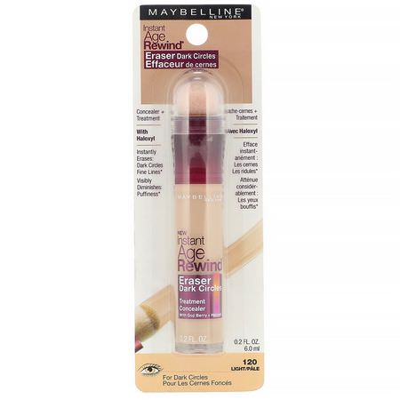 Concealer, Face, Makeup: Maybelline, Instant Age Rewind, Eraser Dark Circles Treatment Concealer, 120 Light, 0.2 fl oz (6 ml)