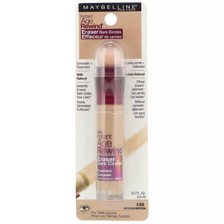 Concealer, Face, Makeup: Maybelline, Instant Age Rewind, Eraser Dark Circles Treatment Concealer, 130 Medium, 0.2 fl oz (6 ml)