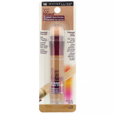 Concealer, Face, Makeup: Maybelline, Instant Age Rewind, Eraser Dark Circles Treatment Concealer, 146 Tan, 0.2 fl oz (6 ml)