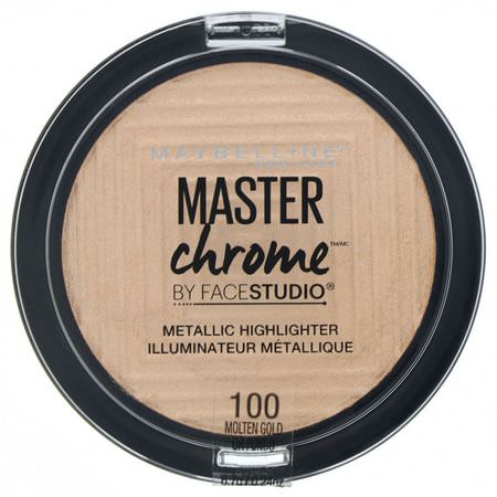 Markör, Ansikte, Smink: Maybelline, Master Chrome, Metallic Highlighter, Molten Gold 100, 0.24 oz (6.7 g)