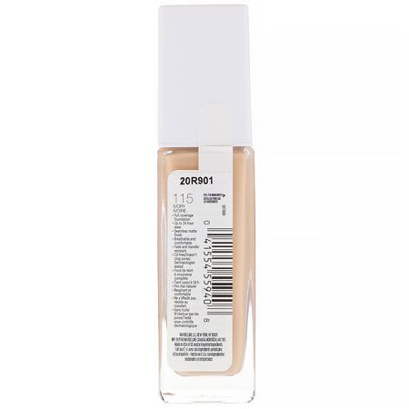 Foundation, Face, Makeup: Maybelline, Super Stay, Full Coverage Foundation, 115 Ivory, 1 fl oz (30 ml)