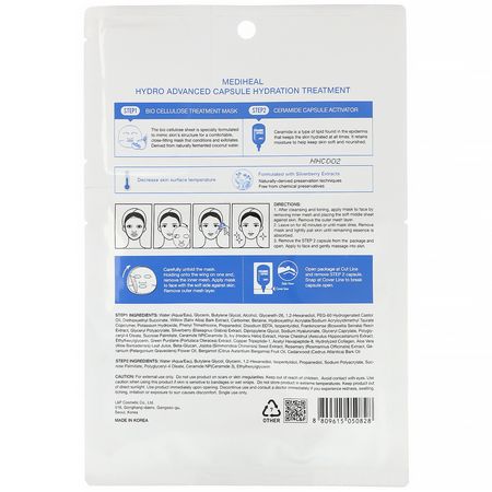 Hydrating Masks, K-Beauty Face Masks, Peels, Face Masks: Mediheal, Hydro, Advanced Capsule Hydration Treatment Mask, 1 Sheet, 0.77 fl oz (23 ml)