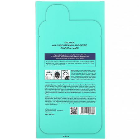 Hydrating Masks, K-Beauty Face Masks, Peels, Face Masks: Mediheal, W.H.P, Brightening & Hydrating Charcoal Mask, 5 Sheets, 0.84 fl oz (25 ml) Each