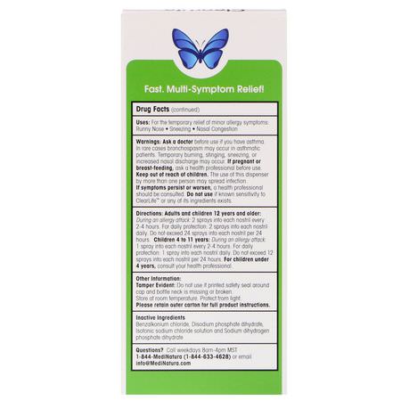 Nässpray, Sinus Tvätt, Nasal, Första Hjälpen: MediNatura, ClearLife, Safe Relief, Allergy Relief Nasal Spray, 0.68 fl oz (20 ml)