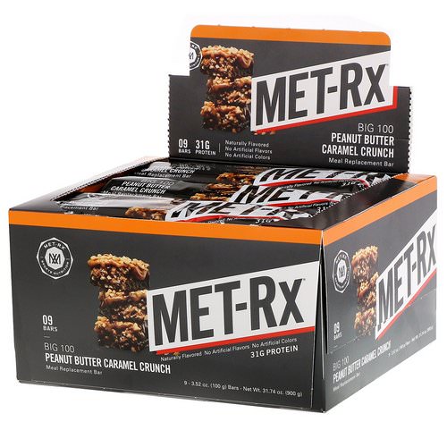 MET-Rx, Big 100, Meal Replacement Bar, Peanut Butter Caramel Crunch, 9 Bars, 3.52 oz (100 g) Each Review