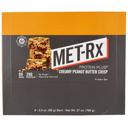 Mjölkproteinbarer, Sojaproteinbarer, Proteinbarer, Brownies: MET-Rx, Protein Plus Bar, Creamy Peanut Butter Crisp, 9 Bars, 3.0 oz (85 g ) Each