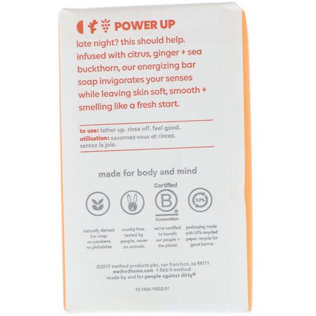 Bar Tvål, Dusch, Bad: Method, Body, Bar Soap, Energy Boost, 6 oz (170 g)