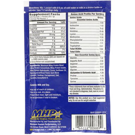 Vassleprotein, Idrottsnäring: MHP, Maximum Whey, Milk Chocolate, 1.29 oz (36.7 g)