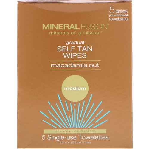 Mineral Fusion, Gradual Self Tan Wipes, Macadamia Nut, Medium, 5 Individually Wrapped Towelettes Review