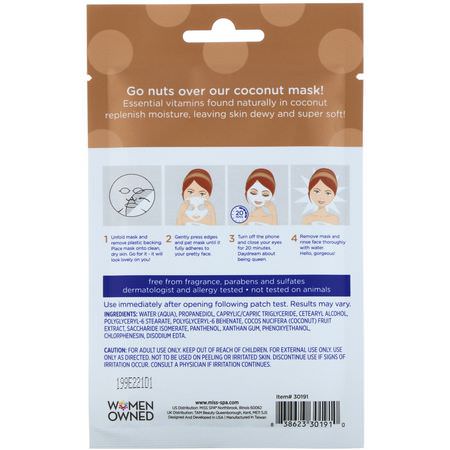 Coconut Skin Care, Hydrating Masks, Peels, Face Masks: Miss Spa, Coconut Facial Sheet Mask, 1 Mask