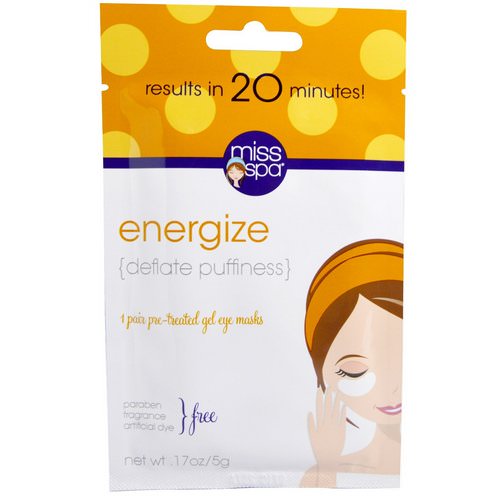 Miss Spa, Energize, Pre-Treated Gel Eye Masks, 1 Pair Review