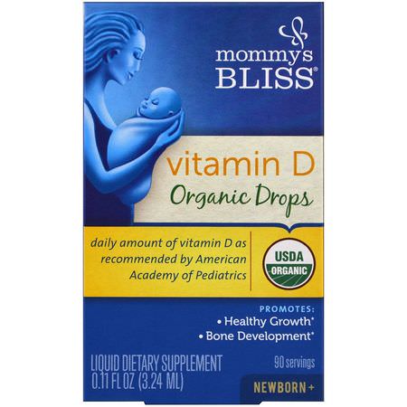 Barns Vitamin D, Barnhälsa, Barn, Baby: Mommy's Bliss, Vitamin D, Organic Drops, Newborn +, 0.11 fl oz (3.24 ml)