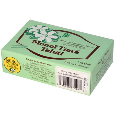 Bar Tvål, Dusch, Bad: Monoi Tiare Tahiti, Coconut Oil Soap, Coconut Scented, 4.55 oz (130 g)