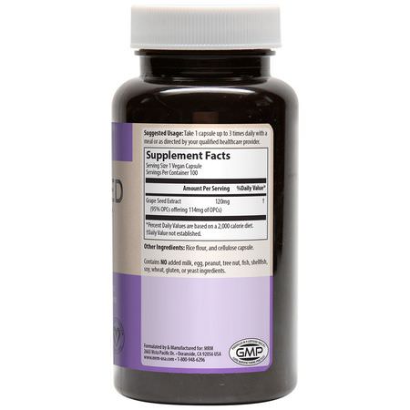 Druvfrö Extrakt, Antioxidanter, Kosttillskott: MRM, Grape Seed Extract, 120 mg, 100 Vegan Capsules
