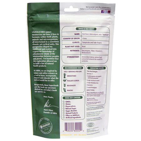 Betor, Superfoods, Greener, Kosttillskott: MRM, Raw Organic Red Beet Powder, 8.5 oz (240 g)