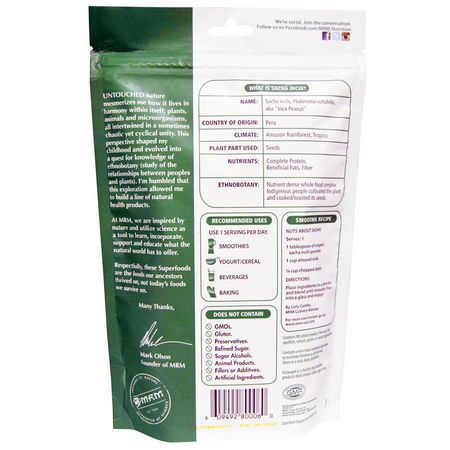 Superfoods, Greener, Kosttillskott: MRM, Raw Organic Sacha Inchi Powder, 8.5 oz (240 g)