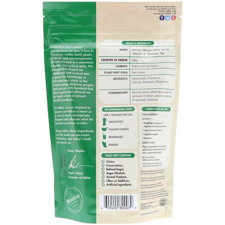 Moringa, Superfoods, Green, Supplements: MRM, Raw Organic Moringa Powder, 8.5 oz (240 g)