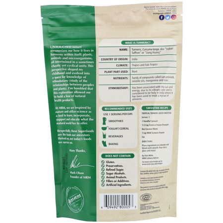 Curcumin, Gurkmeja, Antioxidanter, Kosttillskott: MRM, Raw Organic Turmeric Root Powder, 6 oz (170 g)