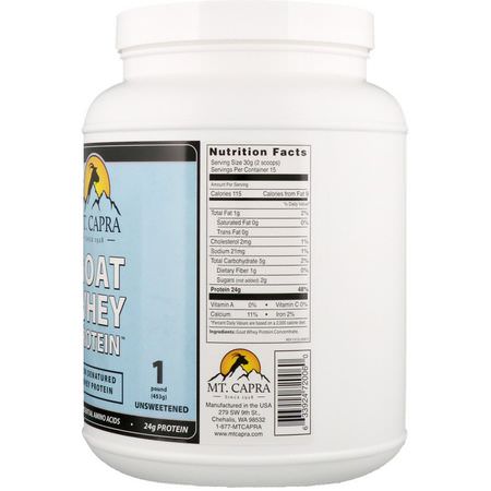 Getprotein, Djurprotein, Sportnäring: Mt. Capra, Goat Whey Protein, Unsweetened, 1 Pound (453 g)