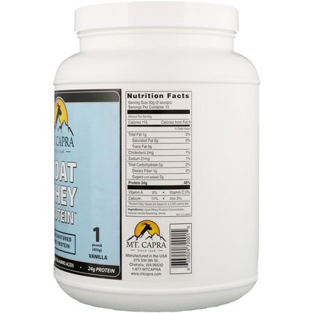 Getprotein, Djurprotein, Sportnäring: Mt. Capra, Goat Whey Protein, Vanilla, 1 Pound (453 g)