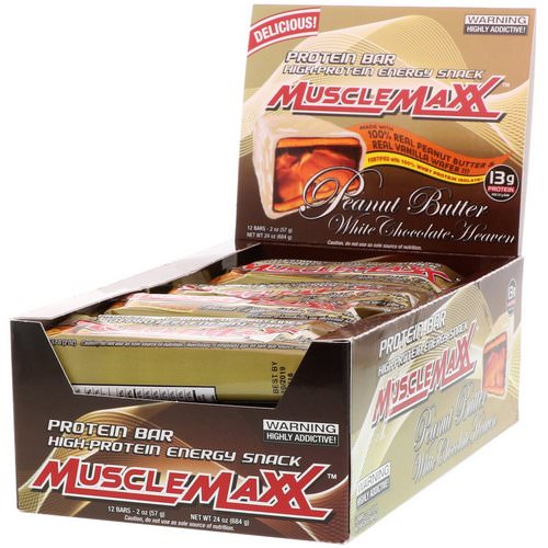 MuscleMaxx, High-Protein Energy Snack, Protein Bar, Peanut Butter White Chocolate Heaven, 12 Bars, 2 oz (57 g) Each Review