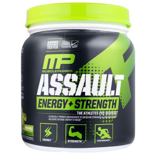 MusclePharm, Assault, Energy + Strength, Pre-Workout, Green Apple, 11.75 oz (333 g) Review