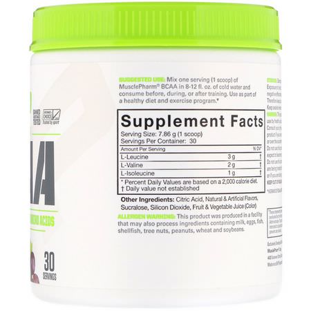 Bcaa, Aminosyror, Kosttillskott: MusclePharm, BCAA Essentials, Grape, 0.52 lb (235.8 g)