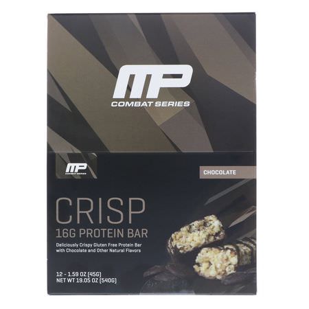 Vassleproteinstänger, Proteinstänger, Brownies, Kakor: MusclePharm, Combat Crisp Protein Bars, Chocolate, 12 Bars, 1.59 oz (45 g) Each