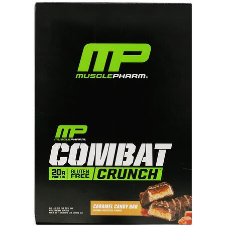 Mjölkproteinbarer, Vassleproteinbarer, Proteinbarer, Brownies: MusclePharm, Combat Crunch, Caramel Candy Bar, 12 Bars, 2.57 oz (73 g) Each