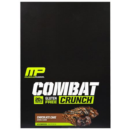 Mjölkproteinbarer, Vassleproteinbarer, Proteinbarer, Brownies: MusclePharm, Combat Crunch, Chocolate Cake, 12 Bars, 2.22 oz (63 g) Each