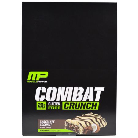 Mjölkproteinbarer, Vassleproteinbarer, Proteinbarer, Brownies: MusclePharm, Combat Crunch, Chocolate Coconut, 12 Bars, (63 g) Each