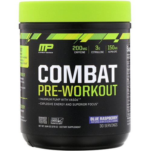 MusclePharm, Combat Pre-Workout, Blue Raspberry, 9.84 oz (279 g) Review