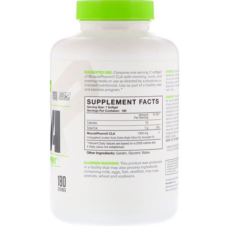 Cla Konjugerad Linolsyra, Vikt, Kost, Kosttillskott: MusclePharm, Essentials, CLA, 1000 mg, 180 Softgels