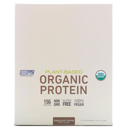 Växtbaserat, Växtbaserat Protein, Växtbaserat Proteinstänger, Proteinbbar: MusclePharm Natural, Plant-Based Organic Protein Bar, Chocolate Toffee, 12 Bars, 1.76 oz (50 g) Each